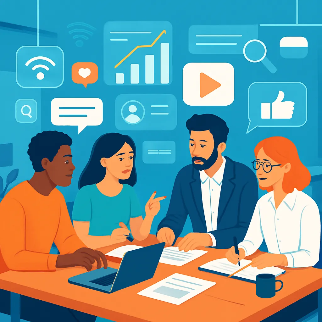 Creative team developing a social media marketing campaign